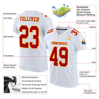 Custom Football Jersey, White Red Gold Sportswear Jersey Shirt, Athletic Mesh Moisture Wicking Jersey, Casual Gift for Men