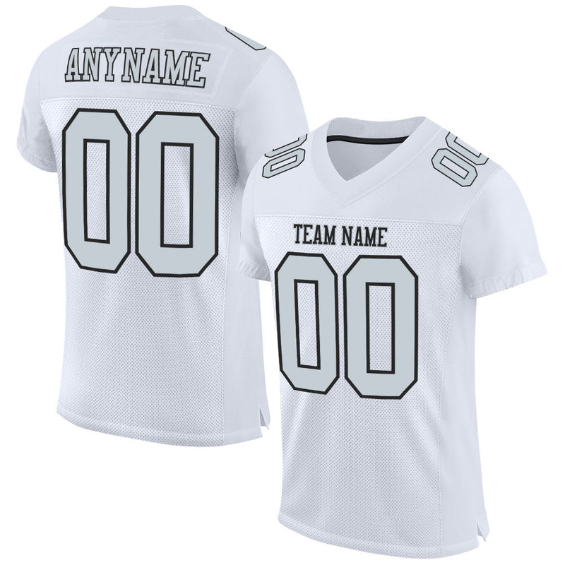 Custom Football Jersey, White Silver Black Sportswear Jersey Shirt, Athletic Mesh Moisture Wicking Jersey, Casual Gift for Men, Style White1131