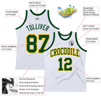 Custom Basketball Jersey, White Green Gold Sportswear Jersey Shirt, Athletic Mesh Moisture Wicking Jersey, Casual Gift for Men, Style White1135