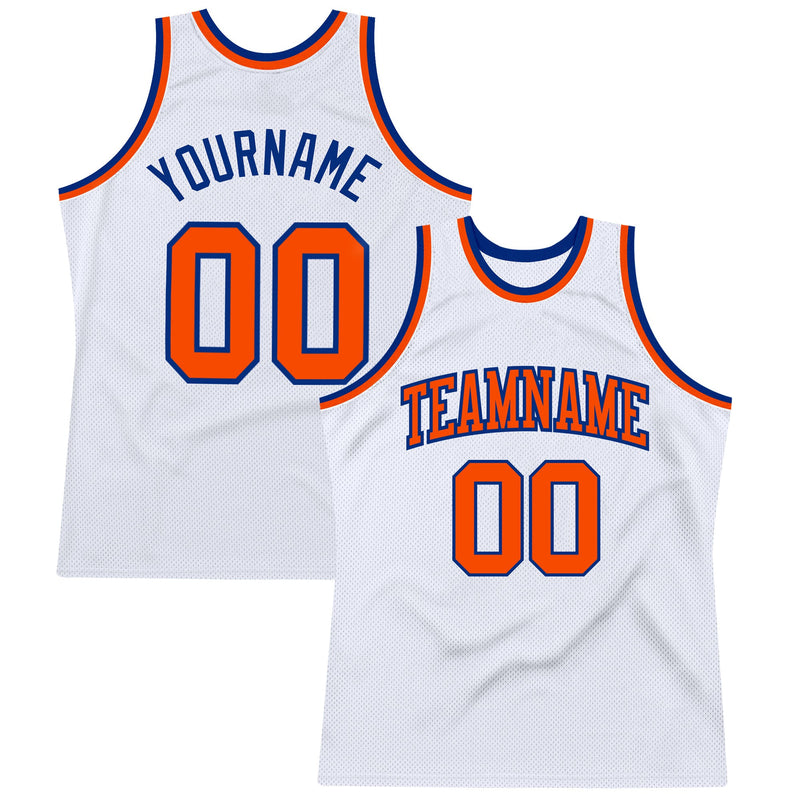 Custom Basketball Jersey, White Orange Royal Throwback Sportswear Jersey Shirt, Athletic Mesh Moisture Wicking Jersey, Casual Gift for Men