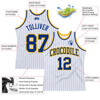 Custom Basketball Jersey, White Royal Gold Pinstripe Sportswear Jersey Shirt, Athletic Mesh Moisture Wicking Jersey, Casual Gift for Men