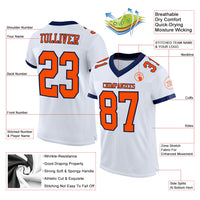 Custom Football Jersey, White Orange Navy Sportswear Jersey Shirt, Athletic Mesh Moisture Wicking Jersey, Casual Gift for Men