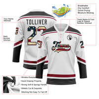 Vintage Hockey Jersey, White Black Maroon Sportswear Jersey Shirt, Athletic Long Sleeve V Neck Jersey, Casual Gift for Men