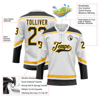 Custom Hockey Jersey, White Black Gold Sportswear Jersey Shirt, Athletic Long Sleeve V Neck Jersey, Casual Gift for Men, Style White1492
