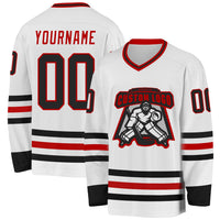 Custom Hockey Jersey, White Black Red Sportswear Jersey Shirt, Athletic Long Sleeve V Neck Jersey, Casual Gift for Men, Style White2059