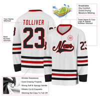 Custom Hockey Jersey, White Black Red Sportswear Jersey Shirt, Athletic Long Sleeve V Neck Jersey, Casual Gift for Men, Style White2059