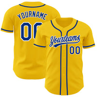 Custom Baseball Jersey, Yellow Royal White Sportswear Jersey Shirt, Athletic Button Down Moisture Wicking Jersey, Casual Gift for Men