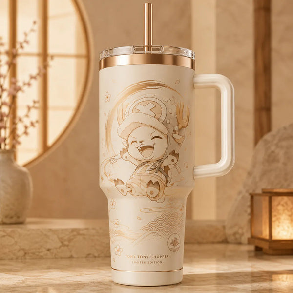 Chopper's Cherry Blossom Grin - Soft Gold Line Art Tumbler - main