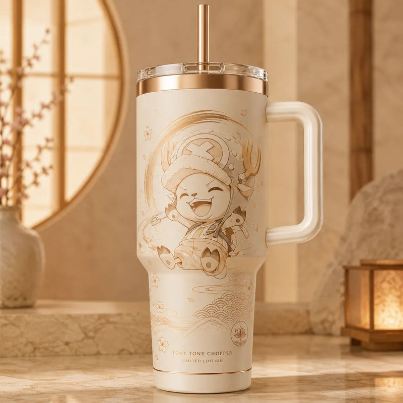 Chopper's Cherry Blossom Grin - Soft Gold Line Art Tumbler