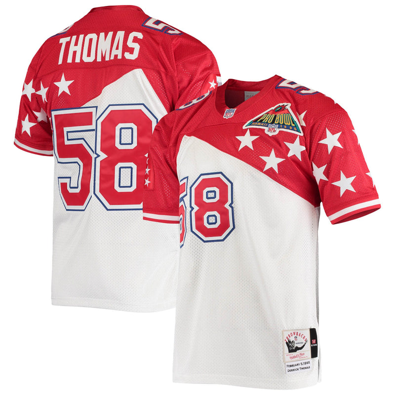 AFC Derrick Thomas White/Red 1995 Pro Bowl Authentic Football Jersey, Sportswear Jersey Shirt, Lightweight Athletic Jersey, Casual Gift for Men