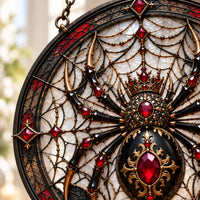 Crowned Arachne - Ruby and Obsidian Round Window Hanging