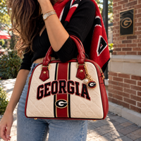UGA Collegiate Stripe - Cream and Crimson Statement Handbag