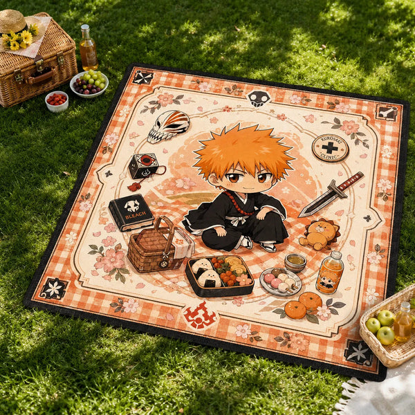 Picnic Day Calm - Ichigo Chibi Rug with Gingham Border - main