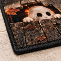 Peekaboo Planks - Playful Ghost Doormat in Weathered Wood
