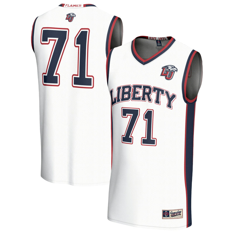 Liberty Flames Basketball Jersey, White Fashion Lightweight Sportswear Jersey Shirt, Sleeveless Athletic Tank Jersey, Casual Gift for Men