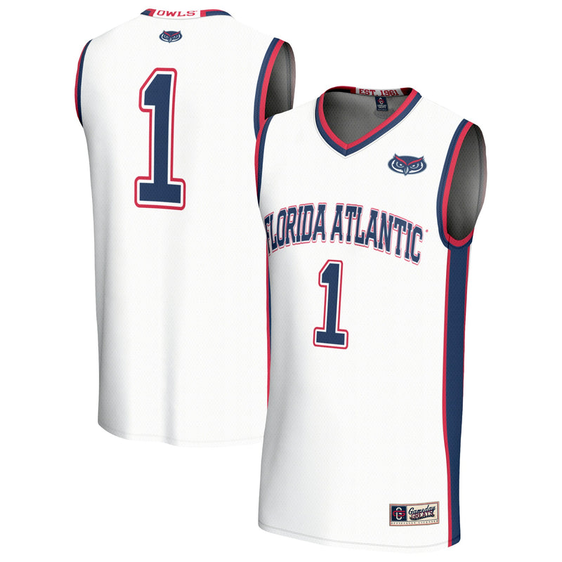 Florida Atlantic Owls Basketball Jersey, White Lightweight Sportswear Jersey Shirt, Sleeveless Athletic Tank Jersey, Casual Gift for Men