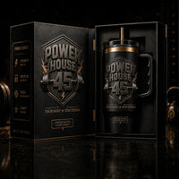 Powerhouse 45 - Blackout Emblem Tumbler in Brass Relief