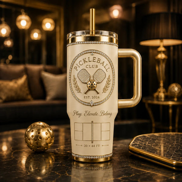 Pickleball Club - Ivory and Gold Crest Tumbler - main