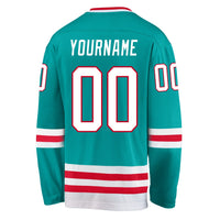 Custom Hockey Jersey, Aqua White Red Sportswear Jersey Shirt, Athletic Long Sleeve V Neck Jersey, Casual Gift for Men
