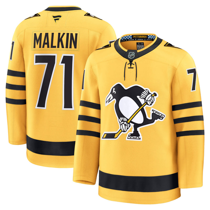Evgeni Malkin Pittsburgh Penguins Hockey Jersey, Gold Premium Sportswear Jersey Shirt, Long Sleeve Hockey Sweater Jersey, Casual Gift for Men