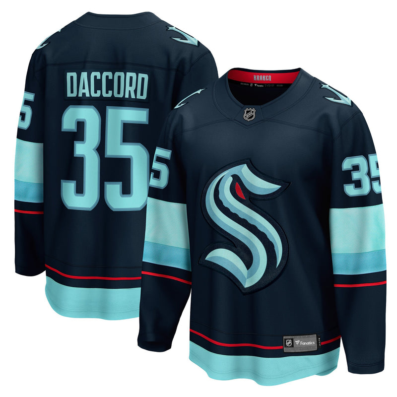 Joey Daccord Seattle Kraken Hockey Jersey, Deep Sea Blue Sportswear Jersey Shirt, Long Sleeve Hockey Sweater Jersey, Casual Gift for Men