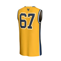 West Virginia Mountaineers Basketball Jersey, Gold Fashion Sportswear Jersey Shirt, Sleeveless Athletic Tank Jersey, Casual Gift for Men