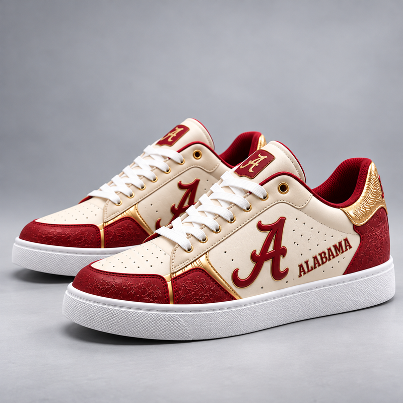 ALA Crimson Script - Cream and Gold Low Top Sneakers