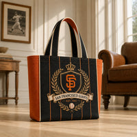 SF Heritage Crest - Pinstripe Tote in Black and Orange