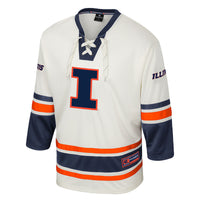 Illinois Fighting Illini Hockey Jersey, Cream Fashion Sportswear Jersey Shirt, Long Sleeve Hockey Sweater Jersey, Casual Gift for Men