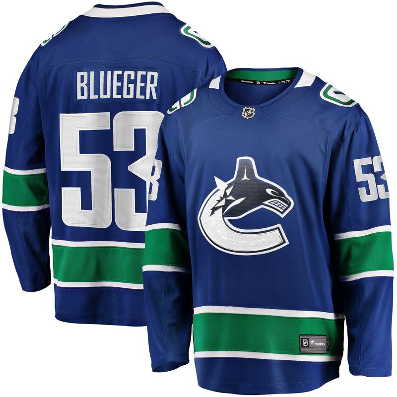 Teddy Blueger Vancouver Canucks Hockey Jersey, Blue Breakaway Sportswear Jersey Shirt, Long Sleeve Hockey Sweater Jersey, Casual Gift for Men
