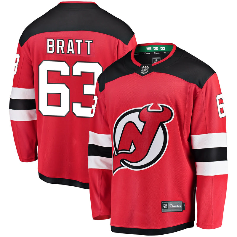 Jesper Bratt New Jersey Devils Hockey Jersey, Red Breakaway Home Sportswear Jersey Shirt, Long Sleeve Hockey Sweater Jersey, Casual Gift for Men