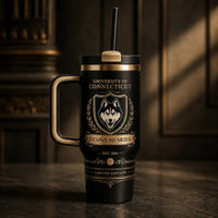 UCONN Crest - Gold Heraldry on a Black Tumbler