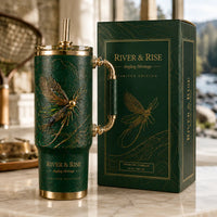 River & Rise - Gilded Mayfly on Forest Green