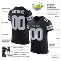 Custom Football Jersey, Black Silver White Sportswear Jersey Shirt, Athletic Mesh Moisture Wicking Jersey, Casual Gift for Men, Style Black0013