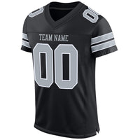 Custom Football Jersey, Black Silver White Sportswear Jersey Shirt, Athletic Mesh Moisture Wicking Jersey, Casual Gift for Men, Style Black0013