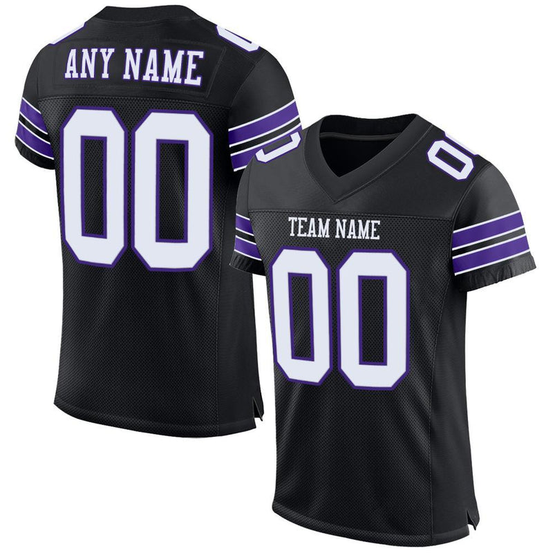 Custom Football Jersey, Black White Purple Sportswear Jersey Shirt, Athletic Mesh Moisture Wicking Jersey, Casual Gift for Men