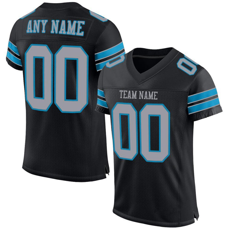 Custom Football Jersey, Black Gray Blue Sportswear Jersey Shirt, Athletic Mesh Moisture Wicking Jersey, Casual Gift for Men