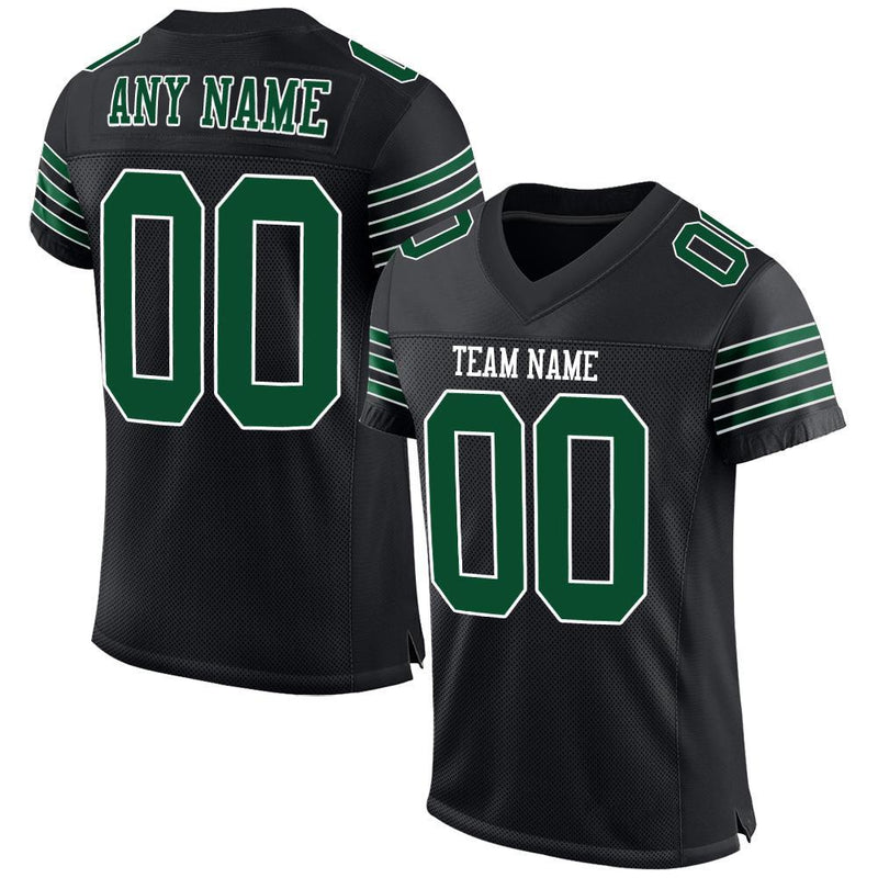 Custom Football Jersey, Black Green White Sportswear Jersey Shirt, Athletic Mesh Moisture Wicking Jersey, Casual Gift for Men