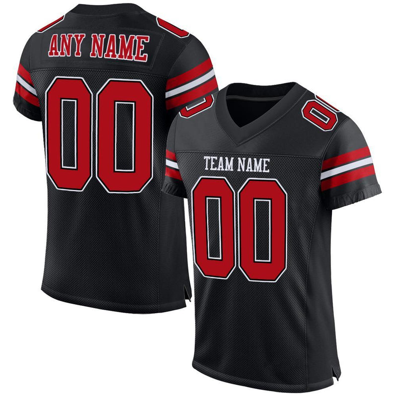 Custom Football Jersey, Black Red White Sportswear Jersey Shirt, Athletic Mesh Moisture Wicking Jersey, Casual Gift for Men