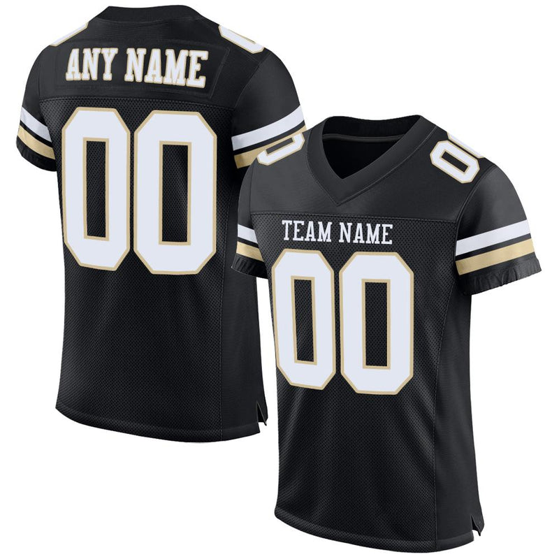 Custom Football Jersey, Black White Vegas Gold Sportswear Jersey Shirt, Athletic Mesh Moisture Wicking Jersey, Casual Gift for Men