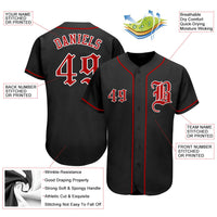 Custom Baseball Jersey, Black Red Sportswear Jersey Shirt, Athletic Button Down Moisture Wicking Jersey, Casual Gift for Men, Style Black0076