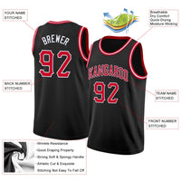 Custom Basketball Jersey, Black Red White Sportswear Jersey Shirt, Athletic Mesh Moisture Wicking Jersey, Casual Gift for Men, Style Black0111