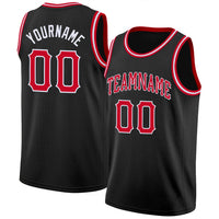 Custom Basketball Jersey, Black Red White Sportswear Jersey Shirt, Athletic Mesh Moisture Wicking Jersey, Casual Gift for Men, Style Black0111