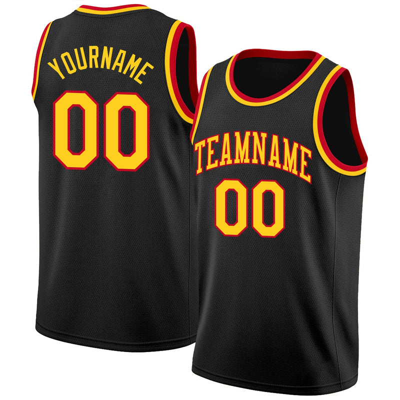 Custom Basketball Jersey, Black Gold Red Sportswear Jersey Shirt, Athletic Mesh Moisture Wicking Jersey, Casual Gift for Men