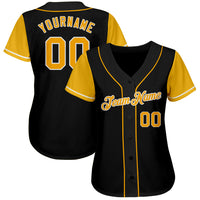 Custom Baseball Jersey, Black Gold White Sportswear Jersey Shirt, Athletic Button Down Moisture Wicking Jersey, Casual Gift for Men
