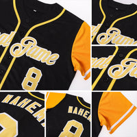 Custom Baseball Jersey, Black Gold White Sportswear Jersey Shirt, Athletic Button Down Moisture Wicking Jersey, Casual Gift for Men
