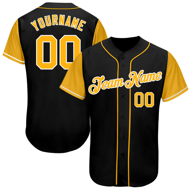 Custom Baseball Jersey, Black Gold White Sportswear Jersey Shirt, Athletic Button Down Moisture Wicking Jersey, Casual Gift for Men