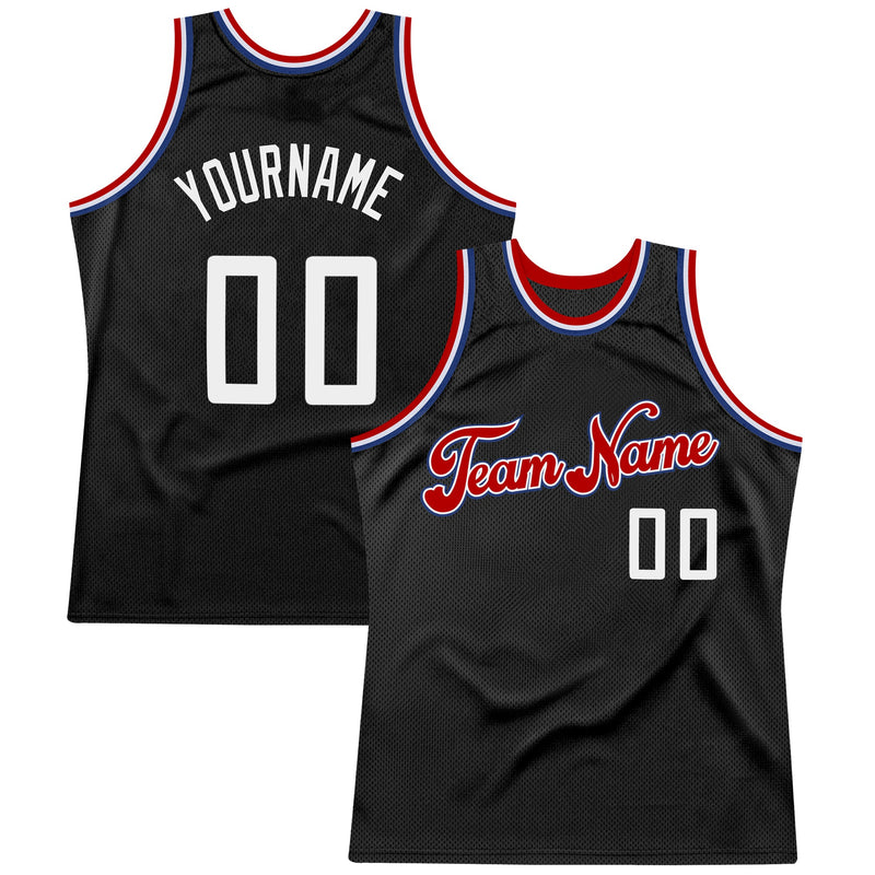 Custom Basketball Jersey, Black White Red Authentic Sportswear Jersey Shirt, Athletic Mesh Moisture Wicking Jersey, Casual Gift for Men