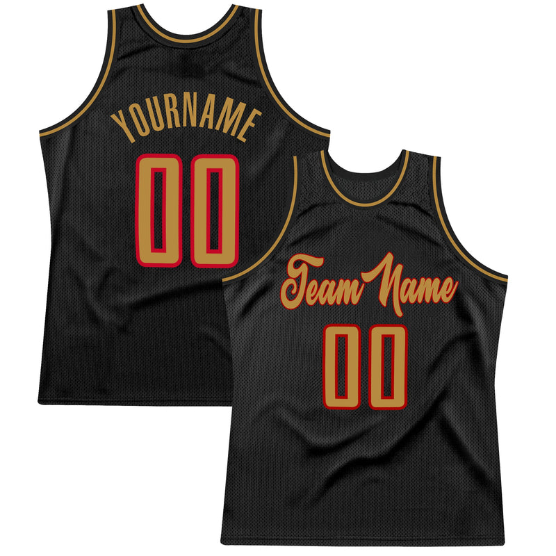 Custom Basketball Jersey, Black Old Gold Red Authentic Sportswear Jersey Shirt, Athletic Mesh Moisture Wicking Jersey, Casual Gift for Men