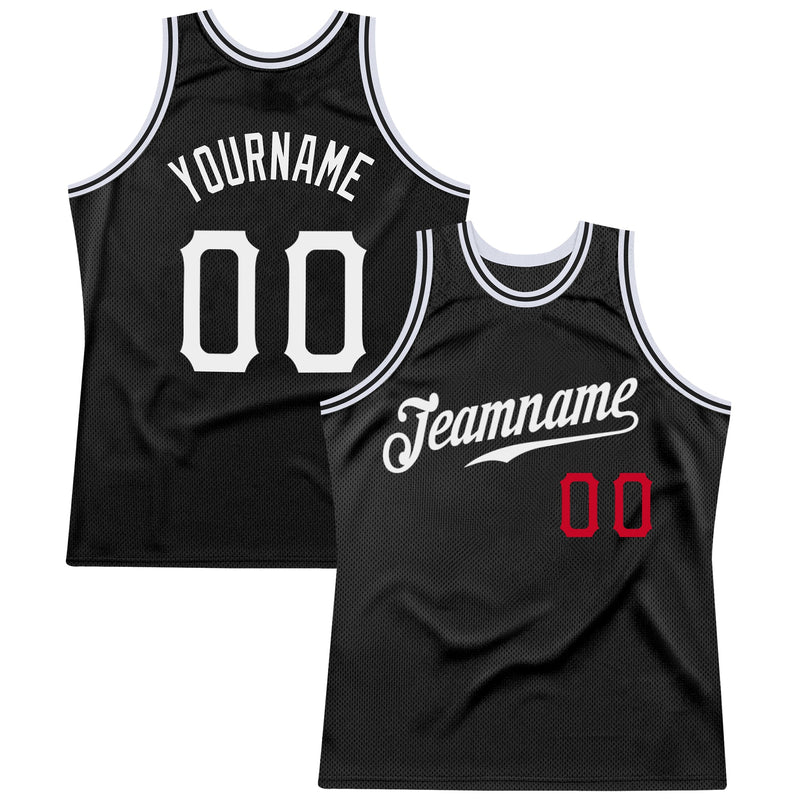 Custom Basketball Jersey, Black White Red Sportswear Jersey Shirt, Athletic Mesh Moisture Wicking Jersey, Casual Gift for Men, Style Black0322